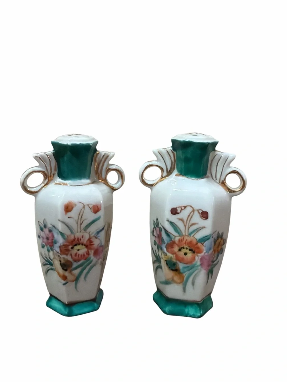 Vintage Hand Painted Porcelain Salt & Pepper Shakers Cottagecore Shabby Chic